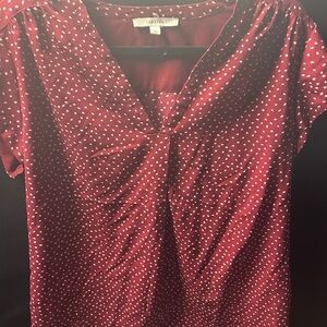 fun 2 fun Burgundy Polka Dot V-Neck Blouse